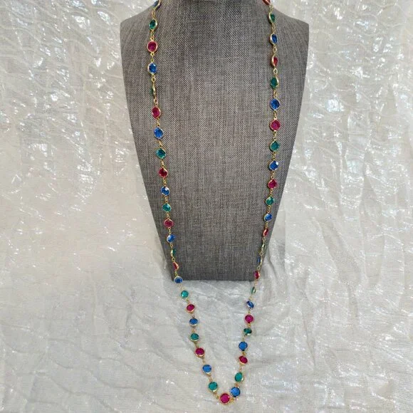 SWAROVSKI 36" Gold Tone Bezel Set Multicolor Crystal Long Necklace - Picture 3 of 7